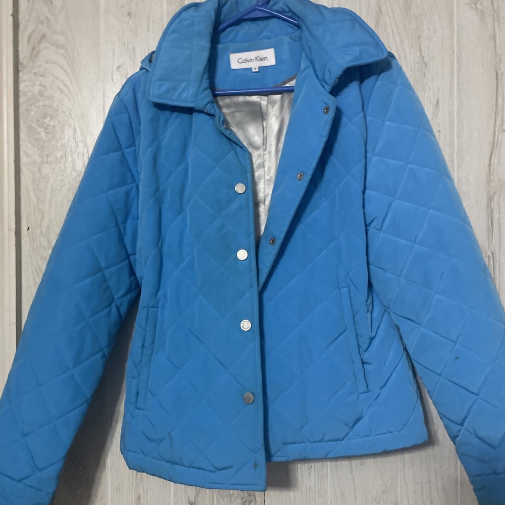 Calvin Klein Quilted Blue Button Jacket Womens Size‎ Medium